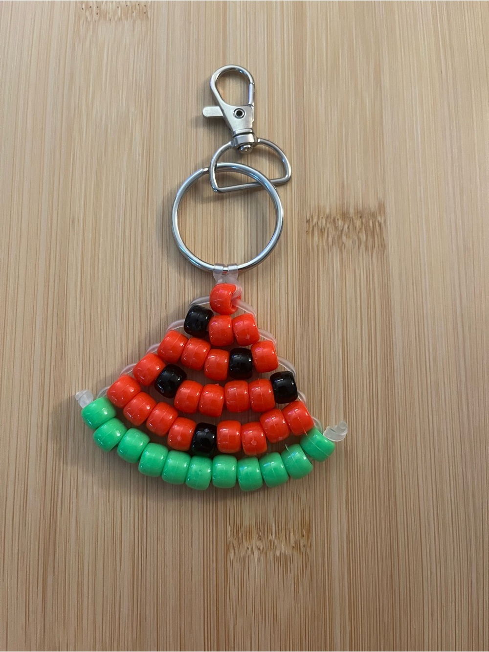 Beaded Watermelon Slice Keychain - Red, Green, Black